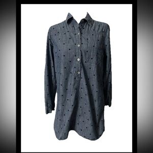 Gap 100% Cotton Chambray Shirt Dress Small Casual Polkadot Comfy Fall